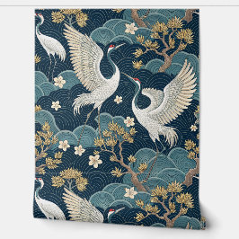 Japanische Krane auf Navy Blue Tapete