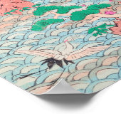 Japanische Krane auf Waves Vintages Muster Poster (Ecke)