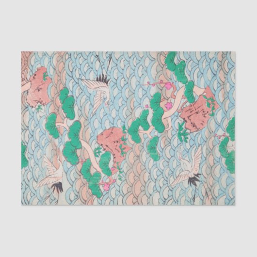 Japanische Krane auf Waves Vintages Muster Seidenpapier (Vorderseite)