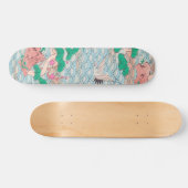 Japanische Krane auf Waves Vintages Muster Skateboard (Horizontal)