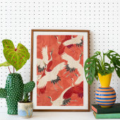 Japanische Krane Burnt Orange Kimono Kunst Poster