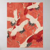 Japanische Krane Burnt Orange Kimono Kunst Poster (Vorne)