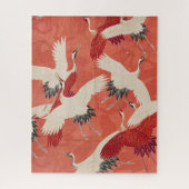 Japanische Krane Burnt Orange Kimono Kunst Puzzle (Vertikal)