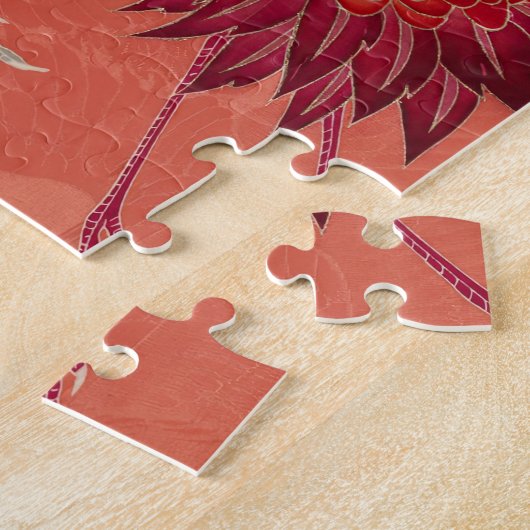 Japanische Krane Burnt Orange Kimono Kunst Puzzle (Seite)