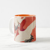 Japanische Krane Burnt Orange Kimono Kunst Zweifarbige Tasse (Vorderseite Links)