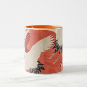 Japanische Krane Burnt Orange Kimono Kunst Zweifarbige Tasse (Mittel)
