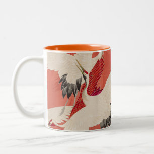 Japanische Krane Burnt Orange Kimono Kunst Zweifarbige Tasse