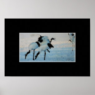 Japanische Krane im Schneekunst auf Leinwand Poster