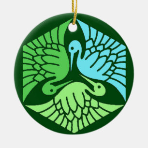 Japanische Krane, Jade Green und Light Blue Keramik Ornament