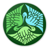 Japanische Krane, Jade Green und Light Blue Keramikknauf (Vorderseite)