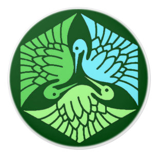 Japanische Krane, Jade Green und Light Blue Keramikknauf