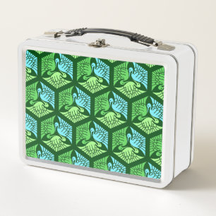 Japanische Krane, Jade Green und Light Blue Metall Lunch Box