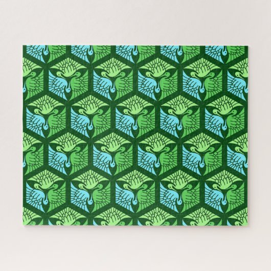 Japanische Krane, Jade Green und Light Blue Puzzle (Horizontal)
