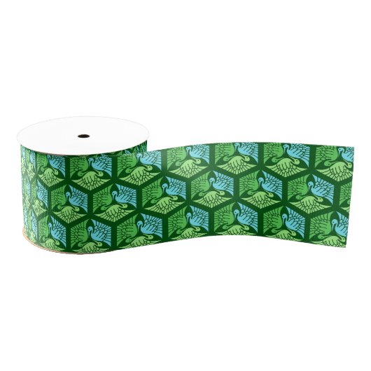 Japanische Krane, Jade Green und Light Blue Ripsband (Spule)