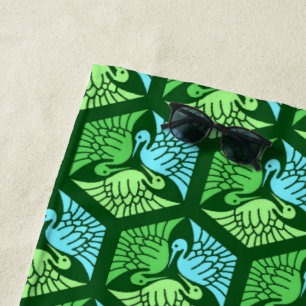 Japanische Krane, Jade Green und Light Blue Strandtuch