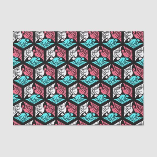 Japanische Krane, Korallen, Türkis und Schwarz Seidenpapier (Vorderseite)