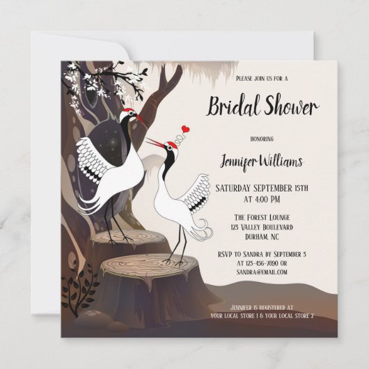 Japanische Krane Love Bird Bridal Dusche Einladung (Vorderseite)