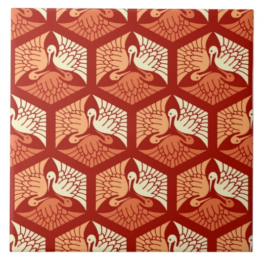 Japanische Krane, Mandarin und leichte Orange Fliese (Vorderseite)