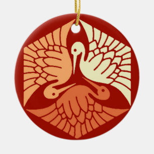 Japanische Krane, Mandarin und leichte Orange Keramik Ornament