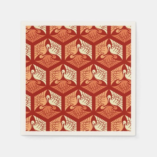 Japanische Krane, Mandarin und leichte Orange Serviette (Vorderseite)