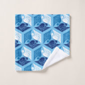 Japanische Krane, Marine, Weiß und Light Blue Badhandtuch Set (Waschlappen)