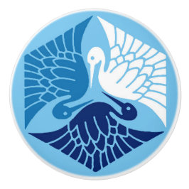 Japanische Krane, Marine, Weiß und Light Blue Keramikknauf