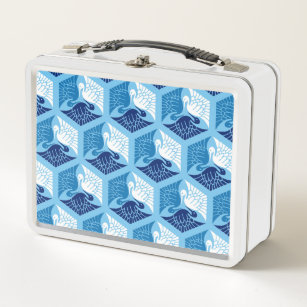 Japanische Krane, Marine, Weiß und Light Blue Metall Lunch Box