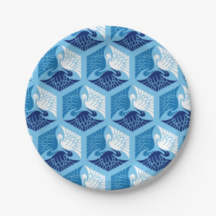 Japanische Krane, Marine, Weiß und Light Blue Pappteller