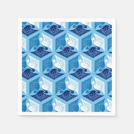 Japanische Krane, Marine, Weiß und Light Blue Serviette (Vorderseite)