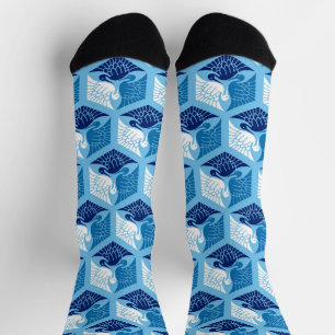 Japanische Krane, Marine, Weiß und Light Blue Socken