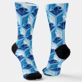 Japanische Krane, Marine, Weiß und Light Blue Socken (Gewinkelt)