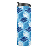 Japanische Krane, Marine, Weiß und Light Blue Thermosbecher (Nach rechts gedreht)