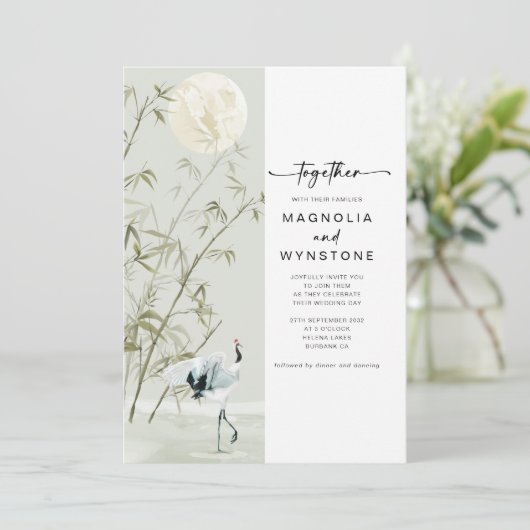 Japanische Krane Moderne Hochzeit Einladung (Stehend Vorderseite)