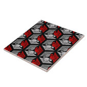 Japanische Krane, rot, grau/grau und schwarz  Fliese (Seite)