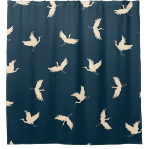 Japanische Krane Silhouette Vintages Muster Duschvorhang