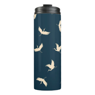 Japanische Krane Silhouette Vintages Muster Thermosbecher