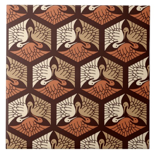 Japanische Krane, Tan, Rost und Schokolade, Braune Fliese (Vorderseite)