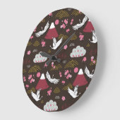 Japanische Krane: Traditionelles nahtloses Muster Große Wanduhr (Winkel)