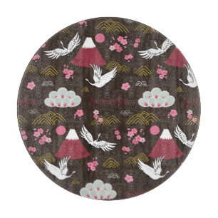 Japanische Krane: Traditionelles nahtloses Muster Schneidebrett