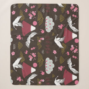 Japanische Krane: Traditionelles nahtloses Muster Sherpadecke
