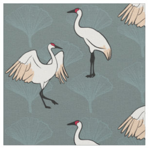 Japanische Krane und Gingko-Blätter Motif Stoff