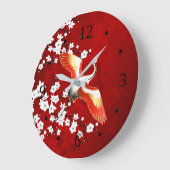 Japanische Krane Weißkirsche Blossom Rot Große Wanduhr (Winkel)