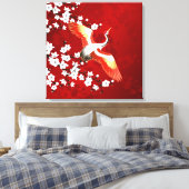 Japanische Krane Weißkirsche Blossom Rot Leinwanddruck (Insitu (Schlafzimmer))