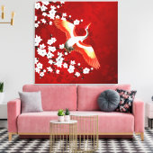Japanische Krane Weißkirsche Blossom Rot Leinwanddruck (Insitu (Wohnzimmer))
