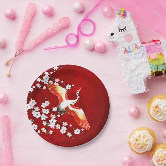 Japanische Krane Weißkirsche Blossom Rot Pappteller (Party)