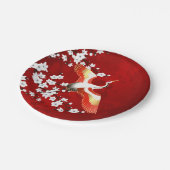 Japanische Krane Weißkirsche Blossom Rot Pappteller (Schrägansicht)