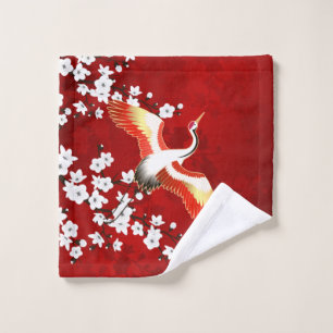 Japanische Krane Weißkirsche Blossom Rot Waschlappen