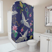 Japanische Krane, Wellen und Blume. Stickereierkra Duschvorhang (Beispiel)