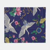 Japanische Krane, Wellen und Blume. Stickereierkra Fleecedecke (Vorderseite (Horizontal))
