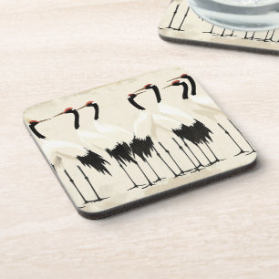 Japanische Kraniche auf Beige Getränkeuntersetzer